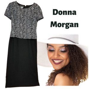 DONNA MORGAN Black & White Floral Beaded Formal Dress Women's 8